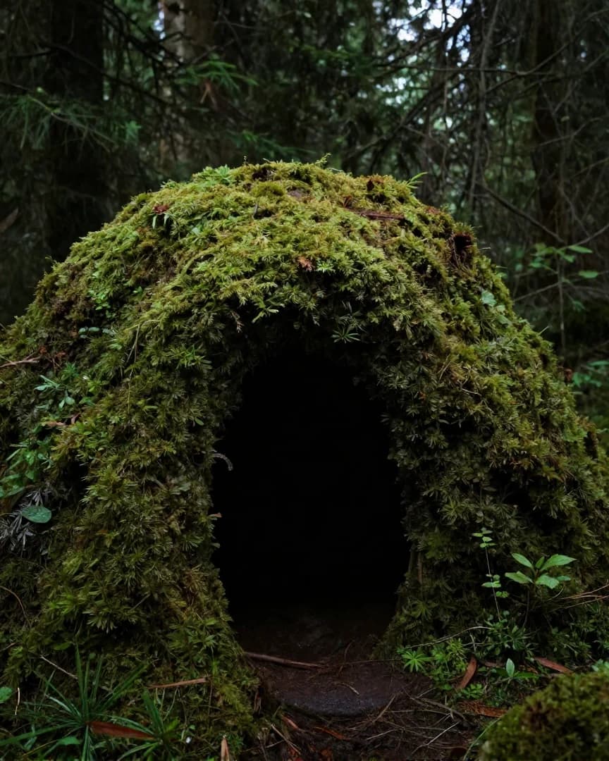 Ein geschützter, moosbewachsener Winkel tief im Wald.