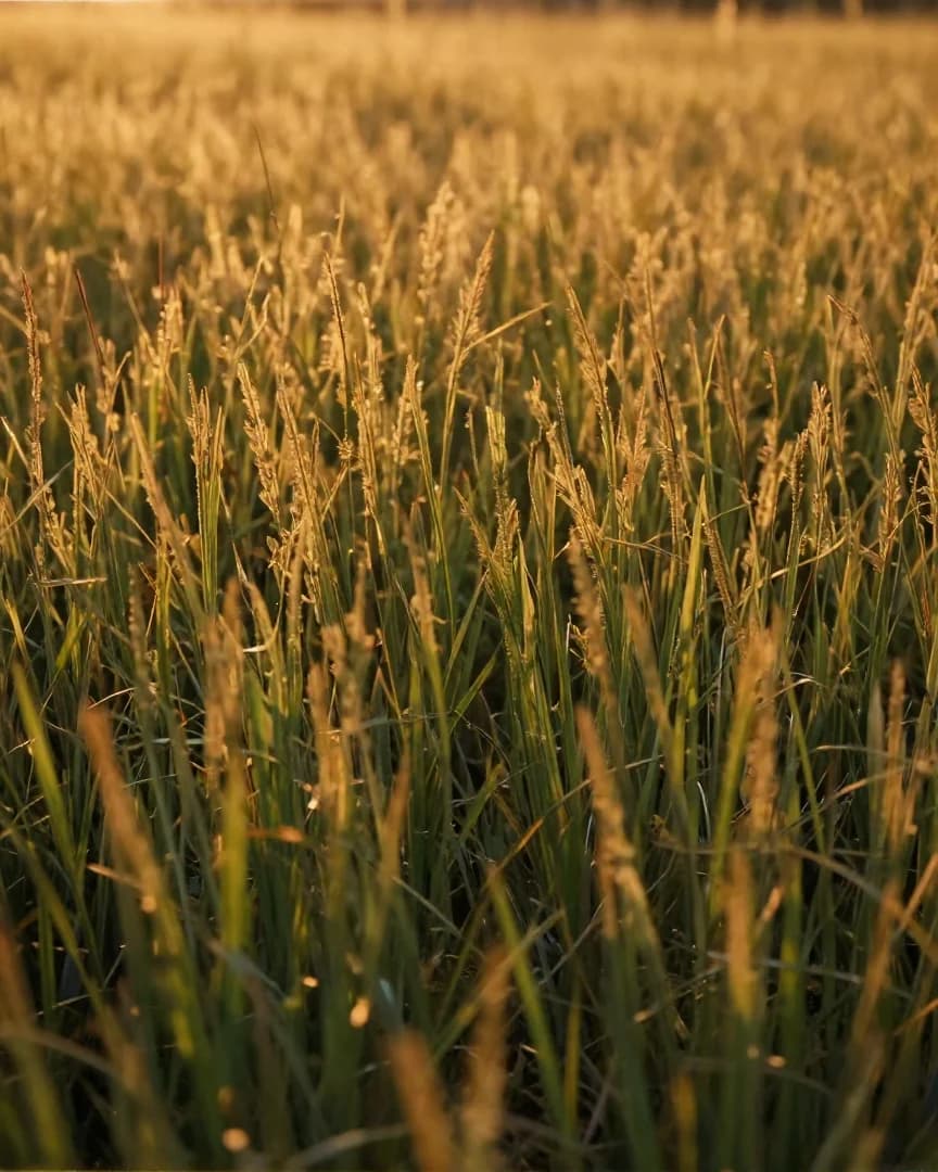 Tall golden grass glowing in warm evening light.